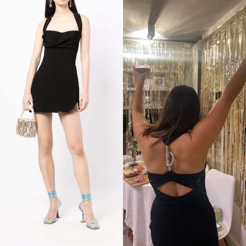 Rachel Gilbert Blaise Black Embellished Open Back Mini Dress US 10 NWT